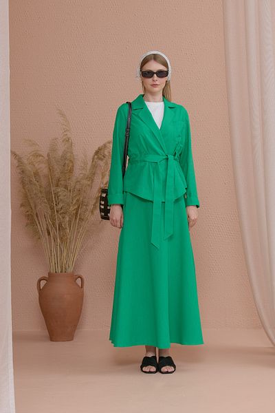 Fatma Atasoy Green Linen Jacket and Skirt Set