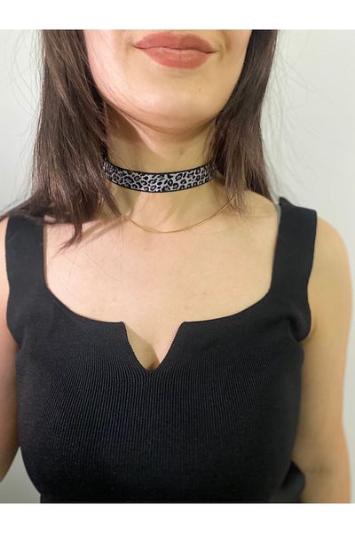 SmY Bag White Leopard Print Design Choker Necklace