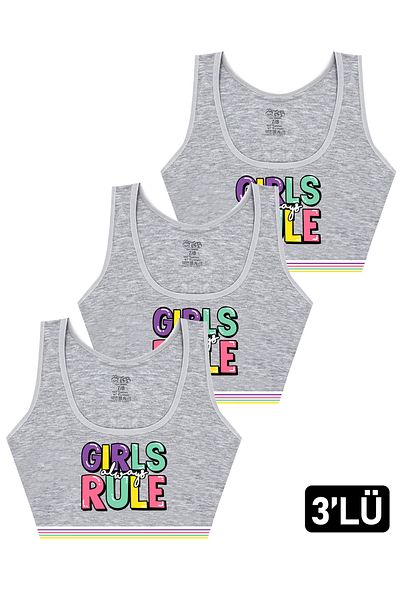 Öts 3-Piece Gray Cotton Lycra Half Tank Top Bustier Set for Girls