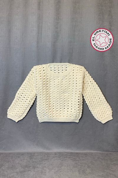Uretti - Pulover alb pentru femei Yıldız 7202 tricotat manual - 34/36