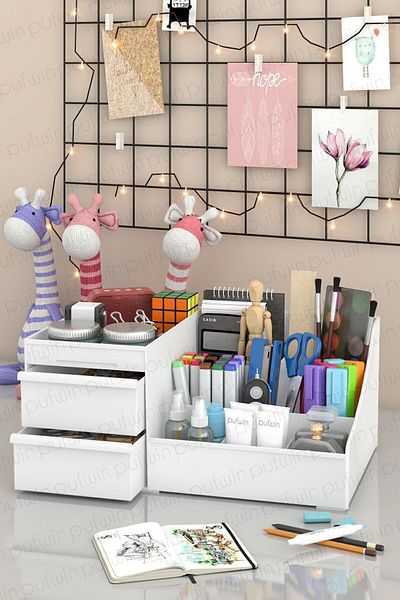 Pufwin Home Elegance Xl Γραφείο πολλαπλών χρήσεων Μολύβι γραφείου Οργάνωση γραφικής ύλης Organizer με συρτάρια Λευκό