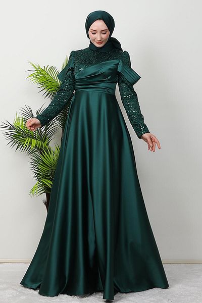GİZ AGİYİM Rochie de seara cu paiete drapat de culoare smarald