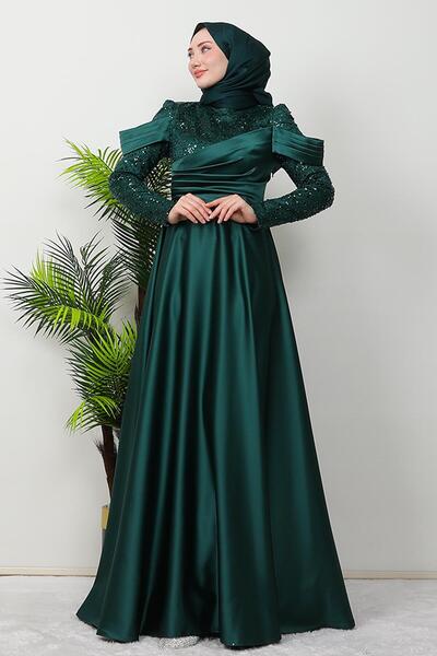 GİZ AGİYİM Βραδινό φόρεμα με παγιέτες σε σμαραγδένιο χρώμα