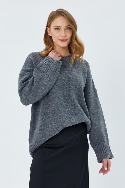 Mixray 6925 Women's Anthracite Wide Sleeve Soft Knitwear Sweater