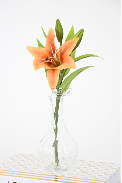 Yapay Çiçek Deposu Yapay Çiçek Küçük 1 Dal Islak Zambak 35 cm Turuncu