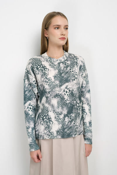 Fatma Atasoy Dijital Baskı Petrol Yeşili Triko Kazak