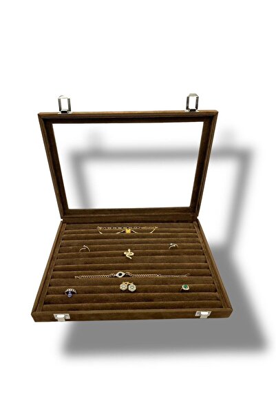 Dijital Çarşı Richbox Ring Cufflink Brooch Jewelry Box Alcantara Brown