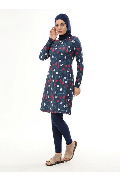 Ranuna Ranuna Patterned Full Covered Hijab Swimsuit - Pattern 8