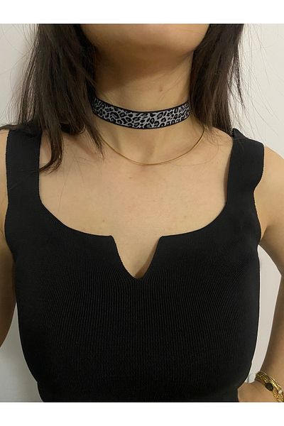 SmY Bag White Leopard Print Design Choker Necklace