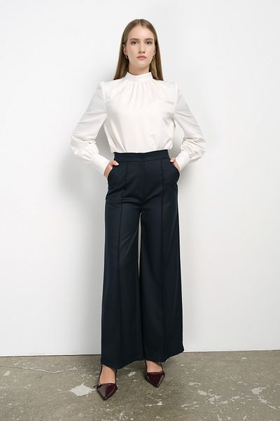 Fatma Atasoy Gabardine Iron Trace Trousers Navy Blue