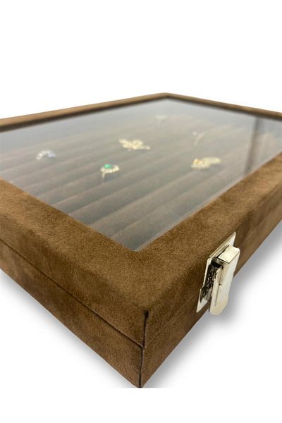 Dijital Çarşı Richbox Ring Cufflink Brooch Jewelry Box Alcantara Brown