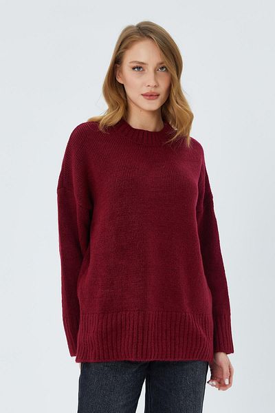 Mixray Pulover din tricotaj roșu Claret 6925 - mâneci largi și textura moale