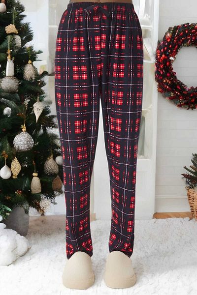 CNG MODA Plus Size Plaid Patterned Unisex Pajama Bottoms with Elastic Waist