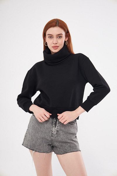 TUBİA Women's Black Turtleneck Sweatshirt