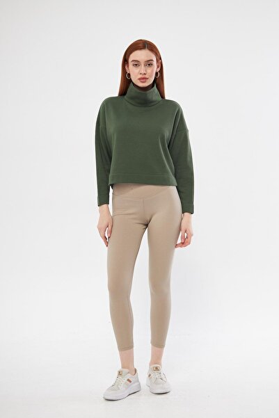 TUBİA Γυναικείο φούτερ με ζιβάγκο χακί