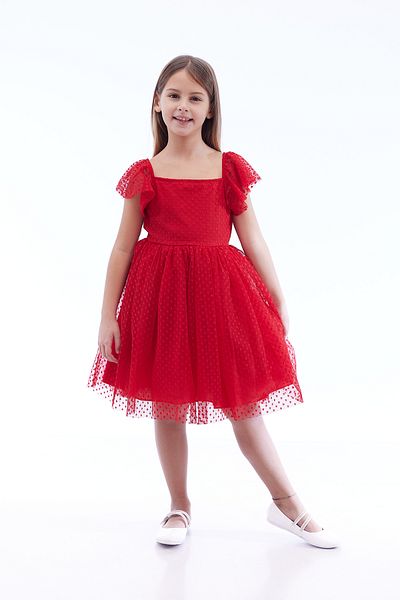 Ahengim Kids Girl's Square Neck Trend Tulle Dress Ak2242