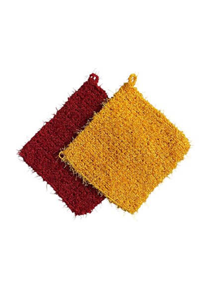 Pafuli Hand Knitted 2-Piece Kitchen Dish Washing Cloth Orange - Red