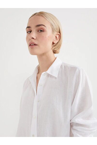 Cartellini Snowform Γυναικείο λευκό 100% βαμβακερό λινό πουκάμισο καλοκαιρινό Oversize