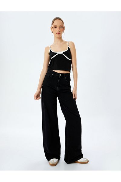 Koton Slim Fit Strap Crop Top with Stitching Detail and Bow