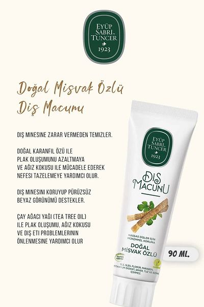 Eyüp Sabri Tuncer Misvak, Walnut and Walnut Peel, Black Black Herb-Lavender, Cocoa, Pine 90 ml Toothpaste