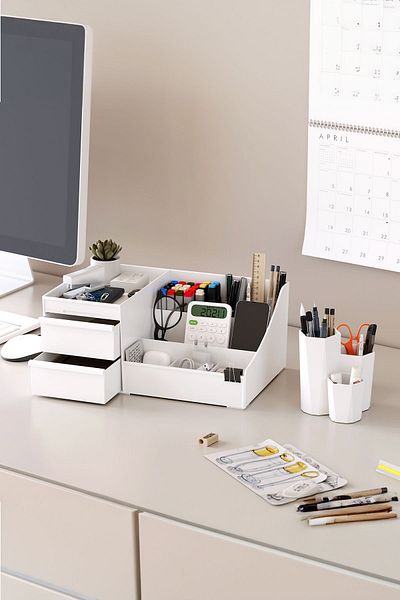 Pufwin Home White Stationery Pencil Case - Home and Office Desk Organizer