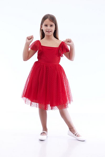 Ahengim Kids Girl's Square Neck Trend Tulle Dress Ak2242