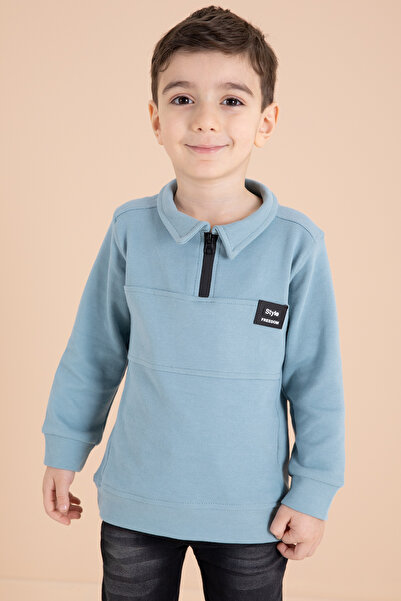Cansın Mini Blue Zipper Collar Sweatshirt and Jean Pants Boy Suit 20111