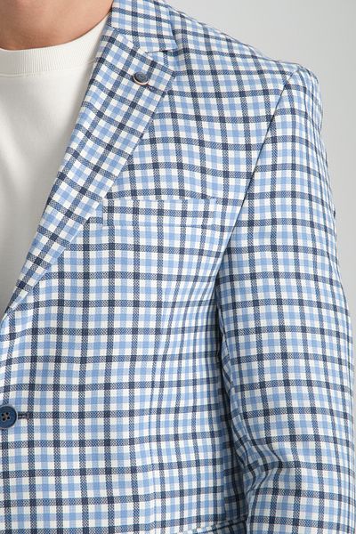 Frappoli Assente Ανδρικό A.Navy Blue - Μπλε λινό καρό καρό μονό γιακά αθλητικό σακάκι