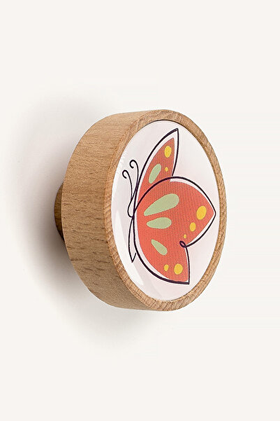 Genel Markalar Turuncu Kelebek Desenli Ahşap Çocuk Odası Dolap Ve Çekmece Kul...