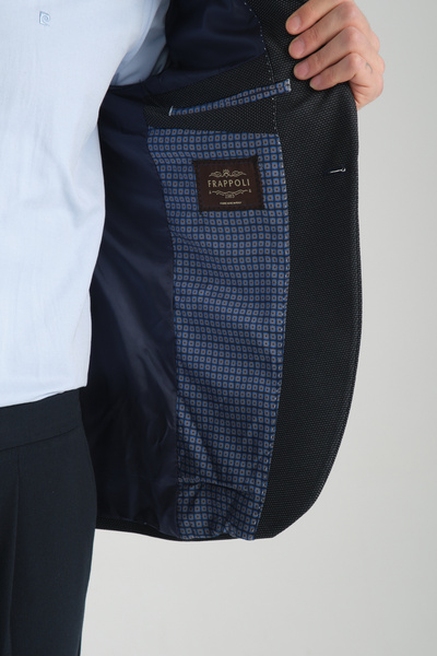 Frappoli Візерунковий темно-синій блейзер Slim Fit для чоловіків з монокоміром