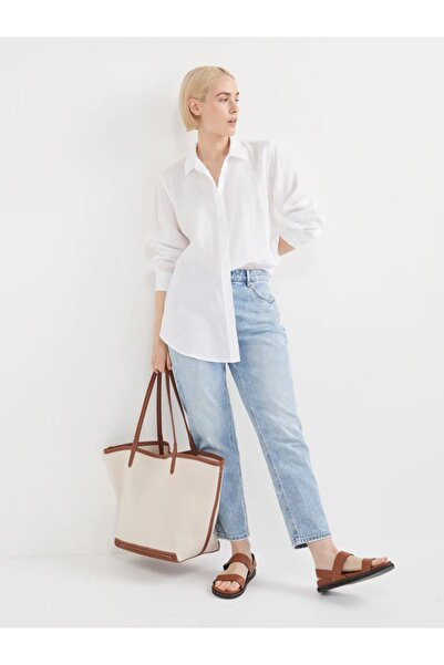 Cartellini Snowform Γυναικείο λευκό 100% βαμβακερό λινό πουκάμισο καλοκαιρινό Oversize