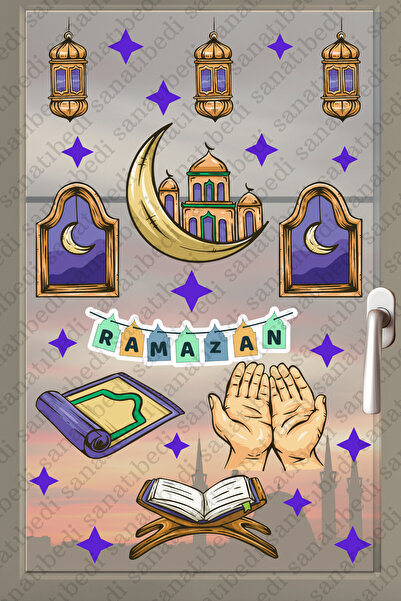 sanatıbedi Dua ve Ramazan Temalı Ramazan Cam Kapı Duvar Sticker Seti