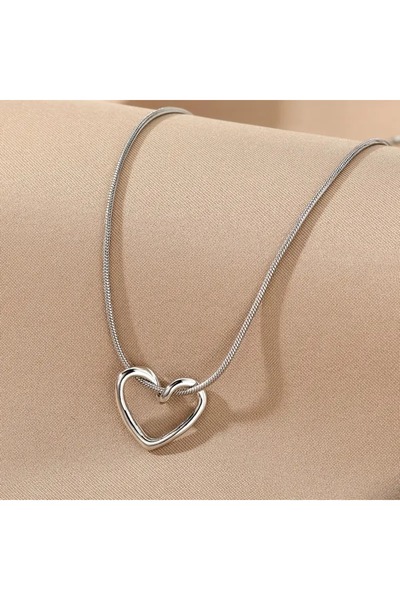 Satürn Silver Kuyumculuk الصلب القلب عقدة قلادة