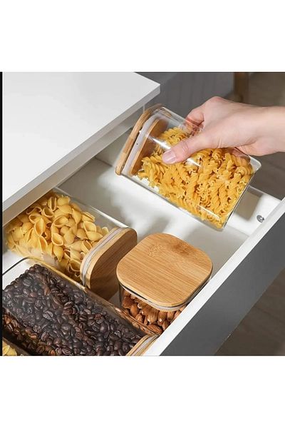 Lizzy 3 Pieces 500 ml Square Bamboo Lid Luxury Spice Set