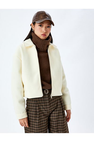 Koton Classic Collar Jacket with Zippered Pocket Detail