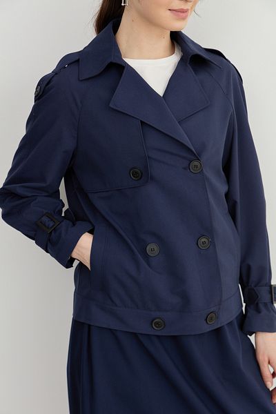 Fatma Atasoy Midi Trench Jacket with Sleeve Epaulettes Navy Blue