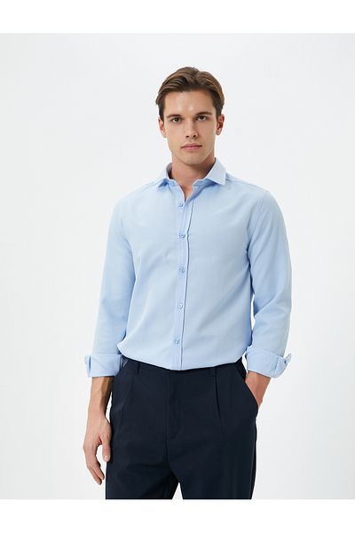 Koton Slim Fit košile s polovičním italským límcem s dlouhým rukávem
