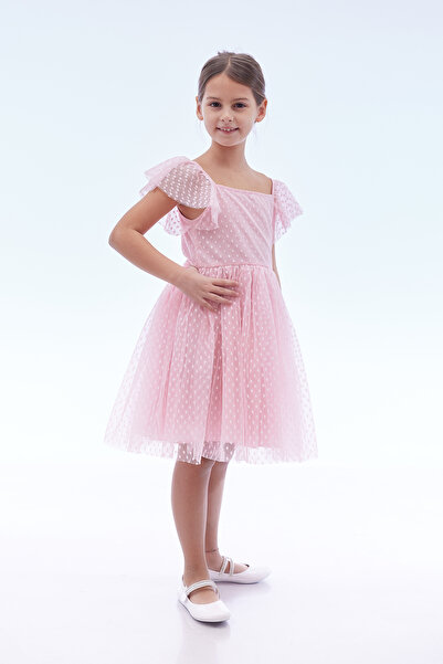 Ahengim Kids Kız Çocuk Kare Yaka Trend Tül Elbise AK2242