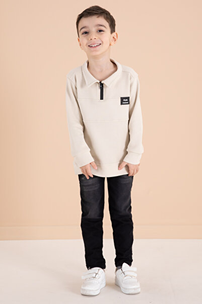 Cansın Mini Boy's Suit with Cream Zipper Collar Sweatshirt and Jean Pants 20109