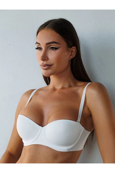 MİSTİRİK Lenola Model Underwire Push-Up Υποστηριζόμενο Στράπλες Μπουστάκι Λευκό Χρώμα