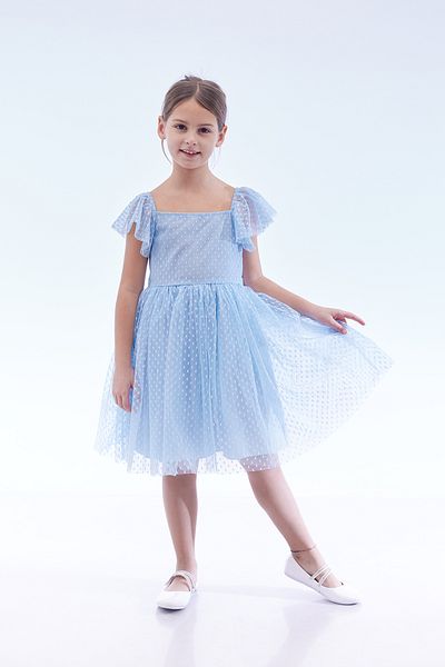 Ahengim Kids Κοριτσίστικο φόρεμα τούλι με τετράγωνο γιακά AK2242