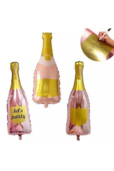 Parti Dükkanım بالون فويل على شكل زجاجة شمبانيا مع قلم مقاس 92x38 سم