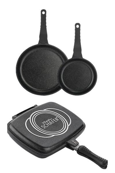 Schafer 3 Parça Famos Double Grill Pan Tava Set- Çeyiz Seti All İn One