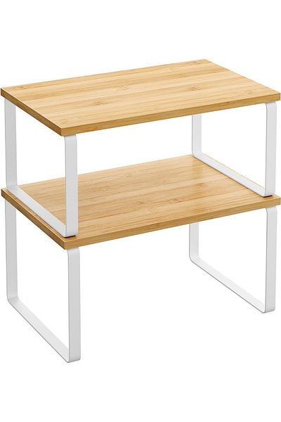 Kitchen Counter Shelves & Storage Rack with Metal, White and Natural, Set of 2