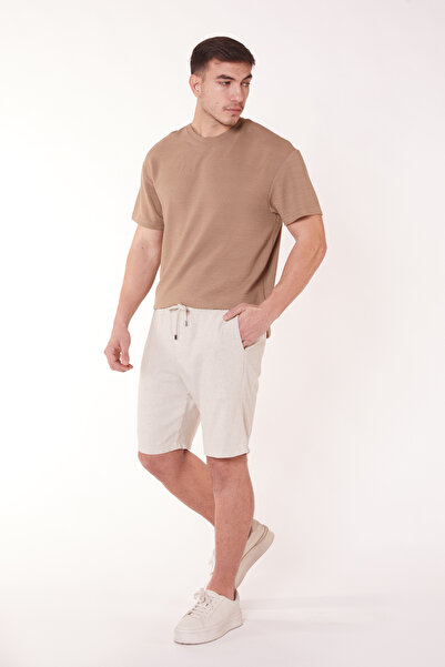 BRACCAS Ανδρικό σορτς Jogger Beige λινό με πλαϊνές τσέπες και κορδόνια στη μέση