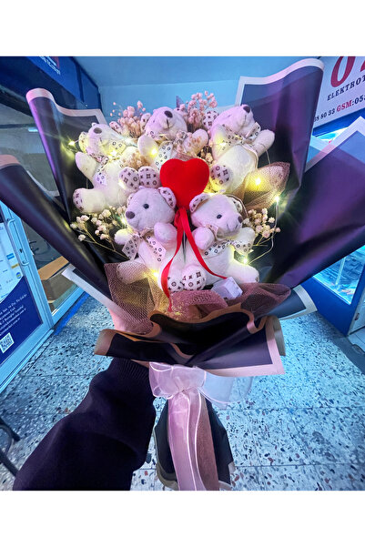maasco Ayıcık Hediye Buketi - Sevgiliye Hediyeli Buket (IŞIKLI)