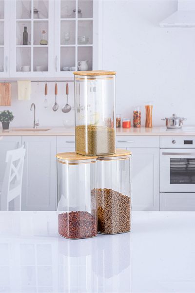 Lizzy 3 Pieces 800 ml Square Luxury Spice Rack Set with Bamboo Lid