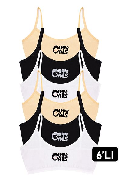 Öts 6-Piece Soft Modal Bra for Girls - Printed Without Pads, Half Tank Training
