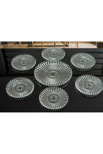 Karçiçeği Home 7 Pcs Crystal Glass Cake Set