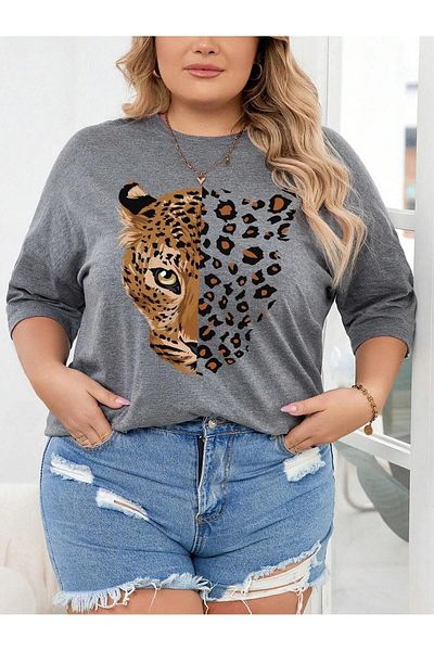 DAXİS Sportwear Company Women's Leopard Printed Crew Neck T-Shirt